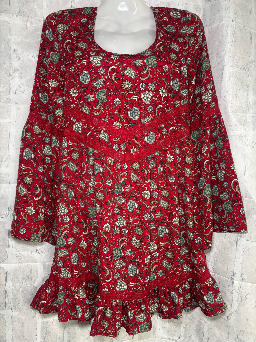 Band Of Gypsies Red Floral Paisley Bohemian Dress